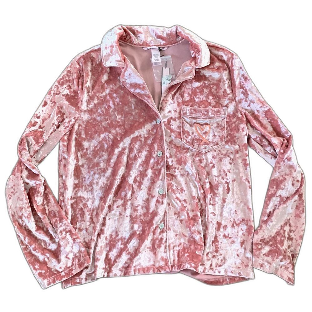 Victoria's Secret Pink Crushed Velvet Button Up Pajama Top Size X-Small